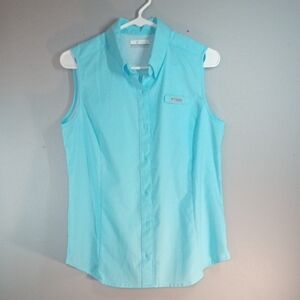 Columbia Women's Light Blue Sleeveless Fishing Button-Down Shirt Size Medium